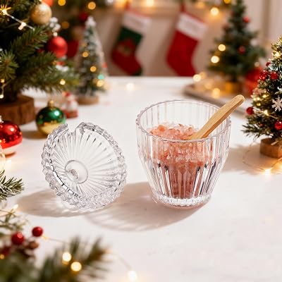 ZEERSHEE 5 Oz Clear Glass Salt Cellar with Lid 4.3  3.1inch Small Glass Jar for Sea Salt Sugar Spices and Candies, Dishwasher Safe