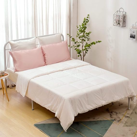 THXSILK Silk Comforter with Cotton Shell, 100% Silk Filling, Silk Duvet, Silk Quilt for Winter, Washable Breathable(King, White)