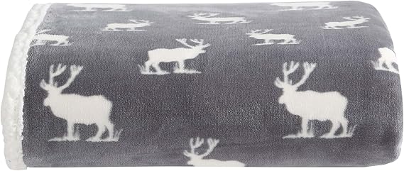 Eddie Bauer - Throw Blanket, Brushed Fleece & Plush Sherpa Bedding, Blanket for Couch & Bed (Elk Stance Grey, 50" x 60")