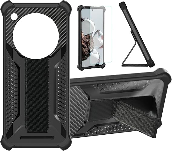 Aroepurt Case Compatible for Infinix Zero 40 5G Phone Case Stand Cover [with Tempered Glass Screen Protector] Hybrid Case [Folding Support Magnetic] [Frosted Anti-Fingerprint] Black
