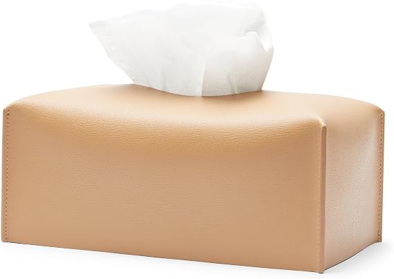 Premium Tan Modern Horizontal Tissue Box Holder Full Grain Leather Cover for Standard Rectangular Boxes