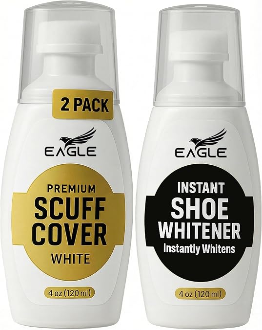 Eagle Sneaker Whitener for Shoes 2 Pack White Shoe Polish & Scuff Cover | Instantly Whitens, Restores, Covers Scuffs on Leather, Canvas, Mesh, Foam & Rubber | Built-In Sponge Applicators
