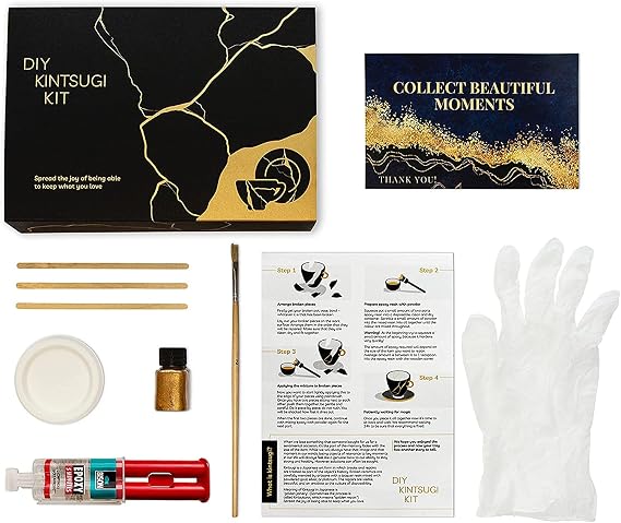 DIY KINTSUGI KIT Repair Your Pottery with Powder Glue, Ceramic Repair kit Japanese kintsugi Repair Starter kit Perfect for Beginners and for Gift idea