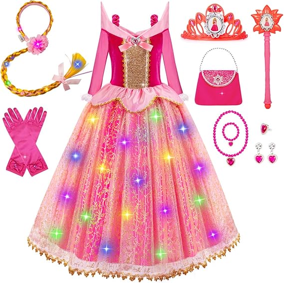 Meland Light Up Princess Dress for Girls Ages 3-10, Halloween Costume Party