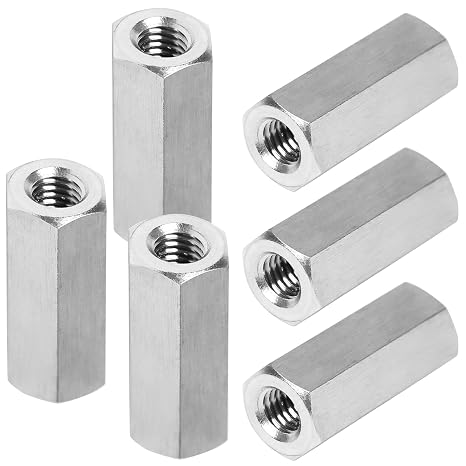 6 Pcs M10 x 1.5 Pitch 30mm Length Hex Coupling Nut 17mm Width