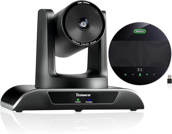 Tenveo 3X Optical Zoom 1080P 60FPS PTZ Conference System with 114 Wide-Angle Lens and MagiCall Bluetooth Speakerphone, Video Output via USB 3.0/HDMI/RS485/RS232, Ideal for Large Meetings
