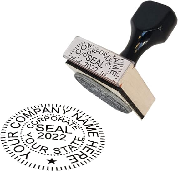 Hubco Traditional Business Stamp Seal with Old-fasioned Wood Handle, 1.6 x 1.6 Inches, Black, Tan, 1 Count [LLC]