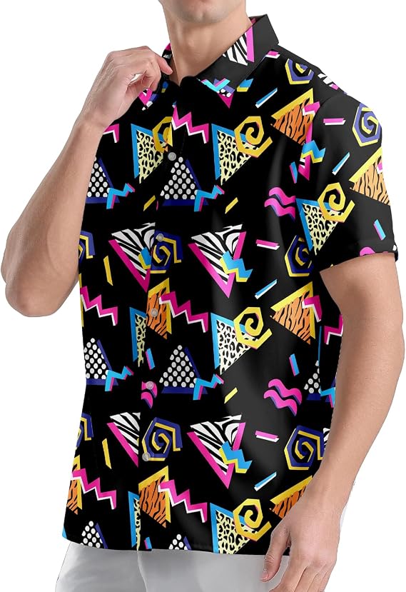 80s 90s Mens Hawaiian Shirts Casual Button Down Short Sleeve Beach Clothes for Men