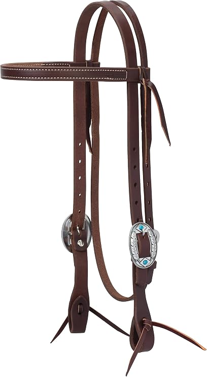Weaver EquineWeaver Leather Working Tack Sliding Ear Headstall with Buffed Brown Iron Hardware