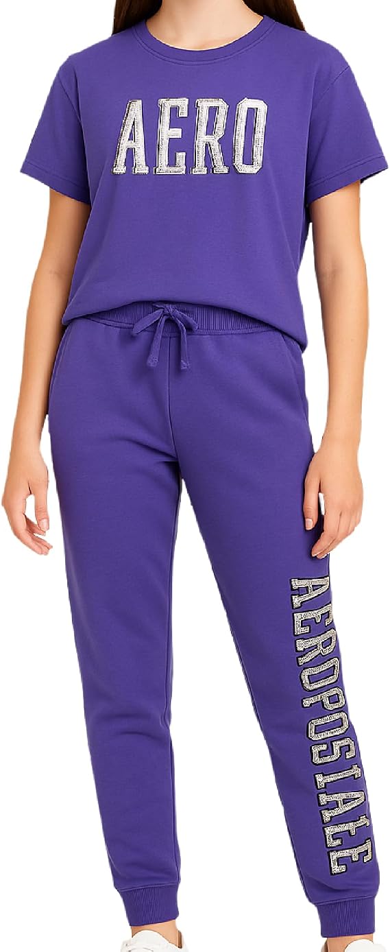 AEROPOSTALE Girls Jersey Shirt & Fleece Jogger Pants 2 Piece Sweatsuit 7-16