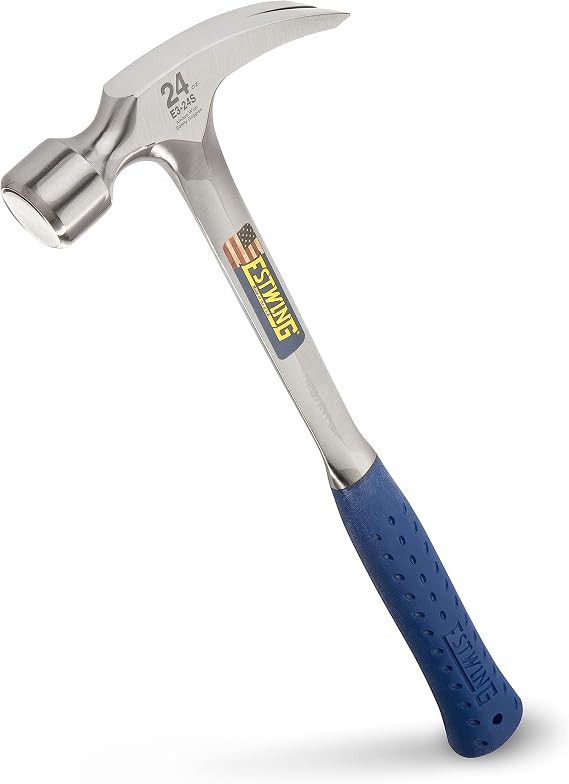 Estwing E3/24S Straight Claw Framing Hammer - Vinyl Grip,Silver,680g (24oz)