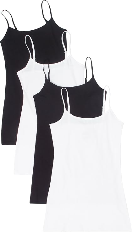 4 Pack Active Basic Women Basic Tank Tops,Black/Black/White/White,Large