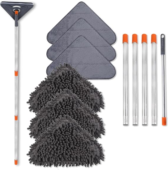 Wall Cleaner Mop with 79 Inches Long Handle, 360 Wall Washer Cleaner Tool for Walls/Ceiling Fans/Dust/Baseboard/Floors Clean, Ceiling Cleaner Tool Duster with Squeegee 6 Replacement Pads