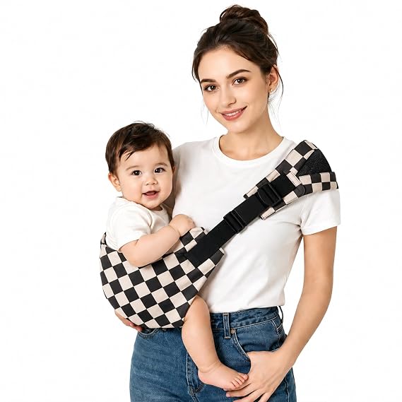 Baby Sling Carrier for Toddler, Adjustable Hip Seat Carrier for Babies, Ergonomic Toddler Sling with Wide Shoulder Strap, Lightweight Portable Carrier for Travel (Ebony Check)