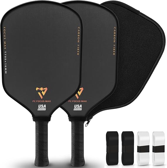 T700 Carbon Fiber Pickleball Paddle, Pickleball Set 16mm Pickle Ball Rackets with CMS Matte Surface Lightweight Honeycomb Core & Durable Edge Frame Larger Sweet Spot