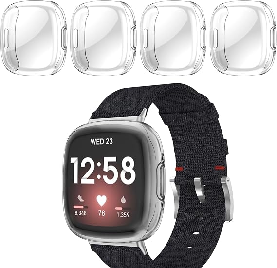 4 Pack Soft TPU Screen Protector Case for Fitbit Versa 4/Sense 2