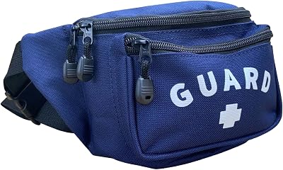 Kemp USA Lifeguard Hip Pack, Navy Blue, Water-Resistant, Compact & Lightweight, Adjustable Strap, Multiple Zippered Compartments for Lifeguard Supplies, GUARD Logo
