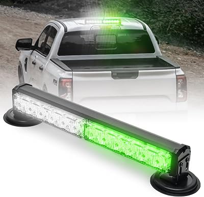 BooYu 14 in Battery Powered Emergency Strobe Lights Bar Wireless Rooftop Mini Hazard Flashing LED Beacon Warning Light wMagnetic Base for Halloween Work Trucks Construction Vehicles GreenWhite