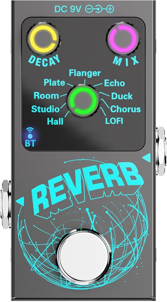 Mini Reverb Guitar Pedal, Verb Square Digital Reverb 9 Modes Room, Hall, Chorus, Duck, Plate, Studio, LOFI, Echo, with True Bypass Aluminium Alloy