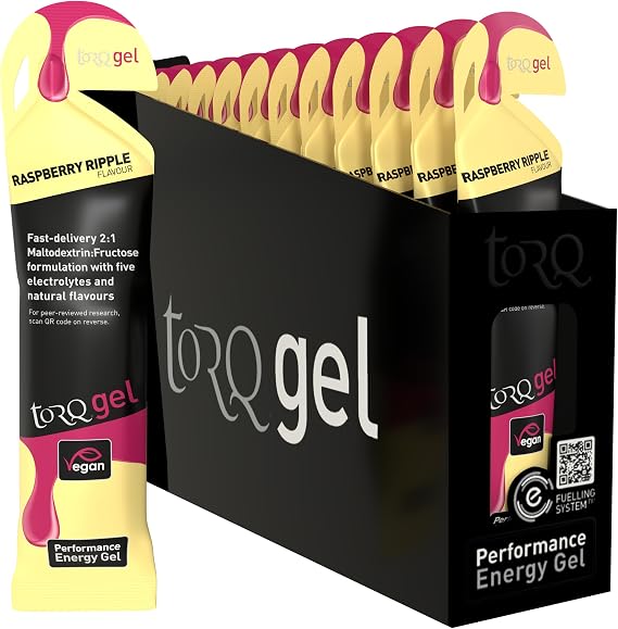 TORQ Running Gels with Electrolytes - 2:1 Maltodextrin: Fructose for Endurance Sports & Optimal Performance | Energy Gels for Running, Cycling & Marathons - 30g Carbs Per Gel | Raspberry Ripple 15