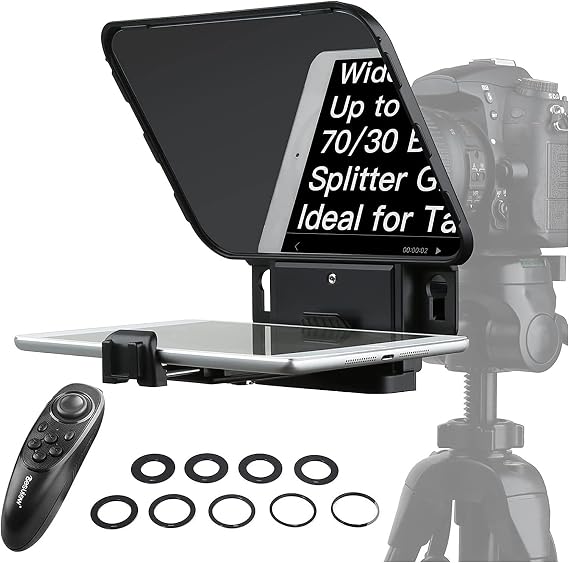 Teleprompter, T3 Teleprompter for Smartphone Tablets Up to 11 Inch 70/30 Beam Splitter Glass with Remote for Camera Video Recording,for Online Live Streaming