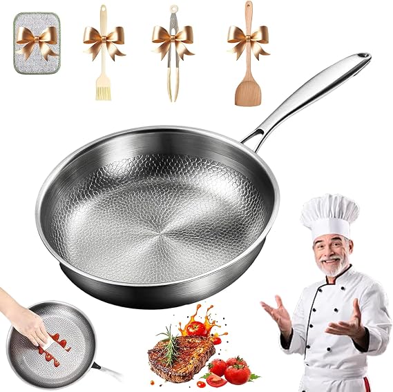 Titanium Pan, Titanium Frying Pan with Lid 22/24/26/28/30/32cm, Non Stick Frying Pans, Durable Scratch-Resistant Titaniums Hammered Pans Pro Standard for All Cooktops (Without lid,26cm/10.24in)