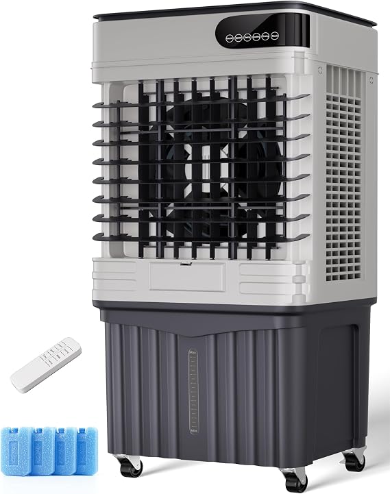 Uthfy Swamp Cooler, 30 Inch Evaporative Air Cooler with 5.3 Gal Large Water Tank, 1800 CFM, 120 Oscillation, 3 Modes & 3 Speeds, Remote, 12 H Timer, 4 Ice Packs, Portable Air Conditioner for Outdoor