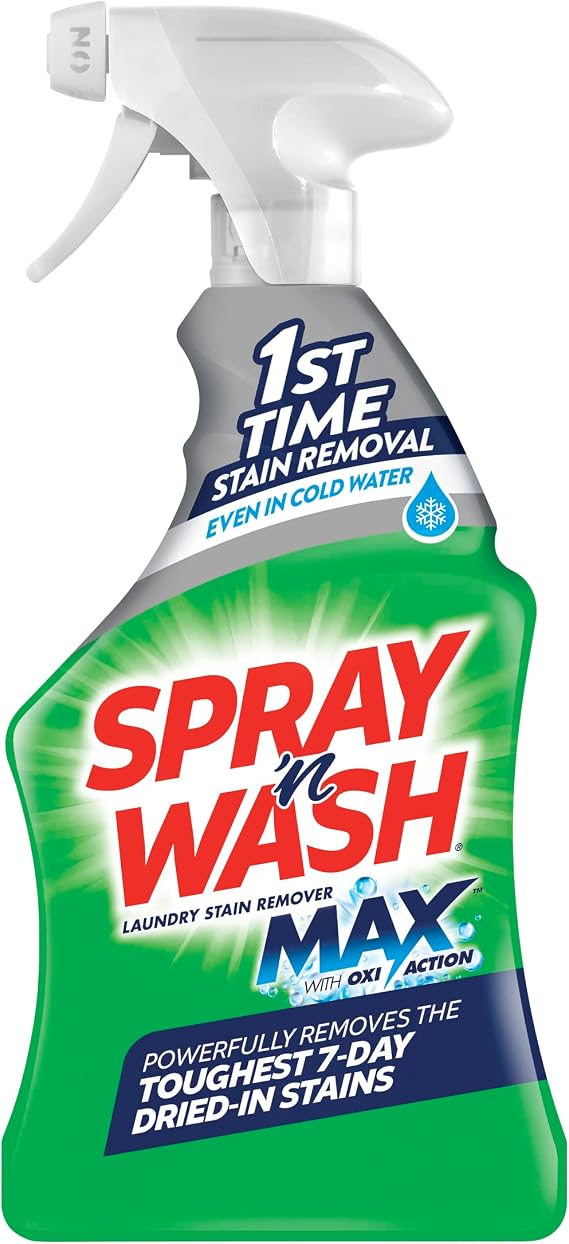 Spray N Wash Max Stain Remover Spray, Laundry Pre-Treat for Tough Stains, 16oz
