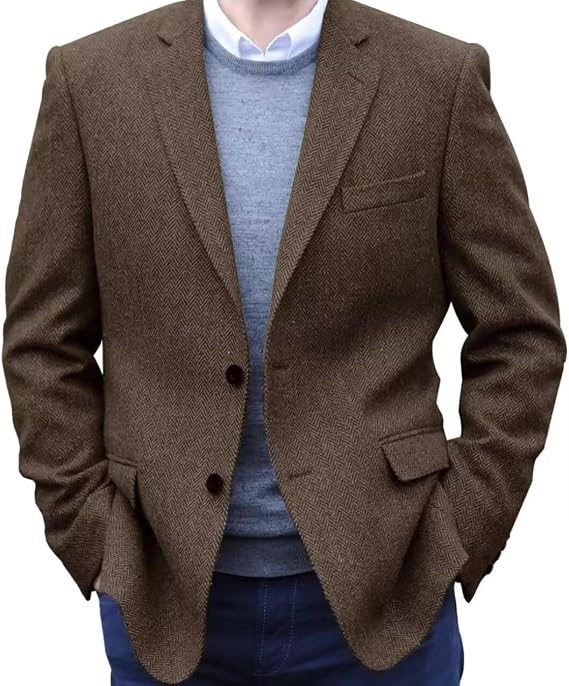 Mens Herringbone Tweed Blazer Men Vintage Suit Jacket