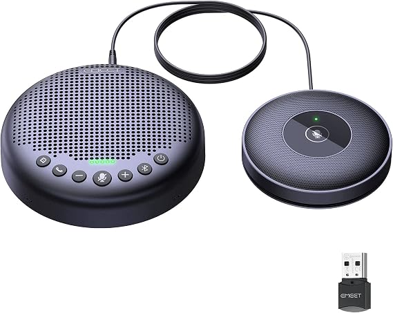 eMeet Luna Plus Kit Speakerphone, 8-Microphone + 1 Expansion Microphone, Conference Microphone Speaker, 360° Audio Pickup, Echo and Noise Canceling, Supports Up to 14 People, Web Conference Microphone