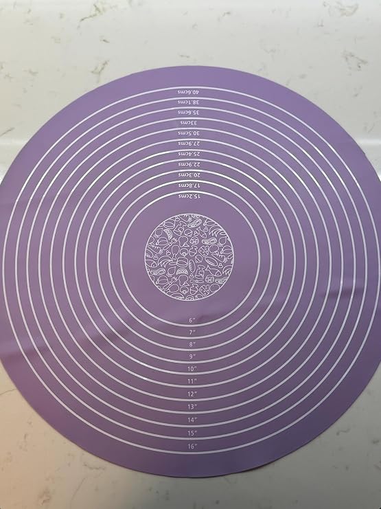 Silikon Pişirme Pasta Mat Seti, Ölçülerle Hamur Açma Seti Silikon Yapışmaz Mat, Pasta, Kabuk, Kurabiye, Ekmek, Hamur İşleri, Makarna için Mutfak Tezgah Matı Yuvarlak, Ölçülü (Mor)