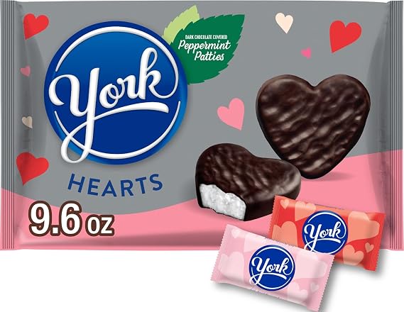 YORK Dark Chocolate Peppermint Patties Hearts, Candy Bag, 9.6 oz