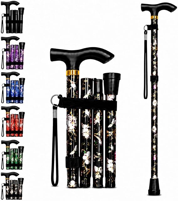 Foldable Walking Sticks for Men & Women, Adjustable height (85–95cm) Ladies Walking Stick, Mobility aids, Collapsible walking stick For Elderly Adults