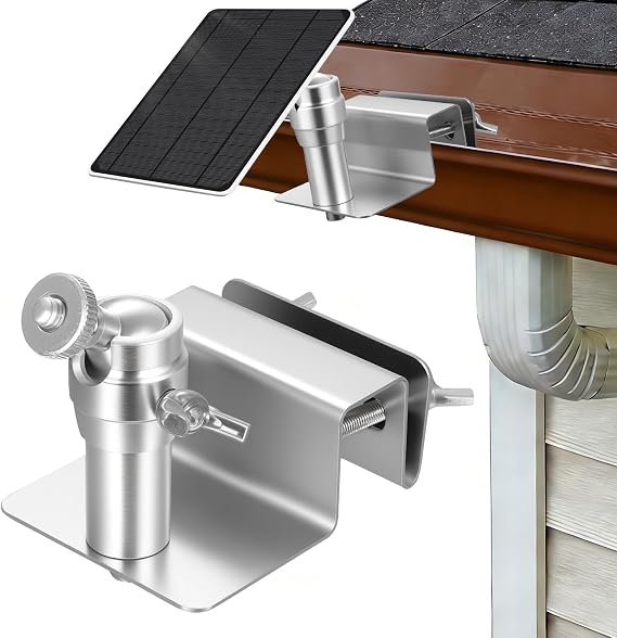 1 SetGutter Mount for Eufy Solar Panel Gutter Bracket, Stainless Steel Outdoor Adjustable Solar Panel Mount Bracket for Arlo, Compatible with 1/4 Screw Cameras