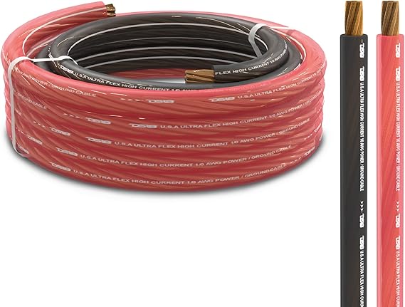 DS18 PW-1/0GA-5BK/20RD Ultra Flex Power Wire CCA 0 Gauge, 5ft-Black and 20ft-Red - Power Amplifier Wiring Kit