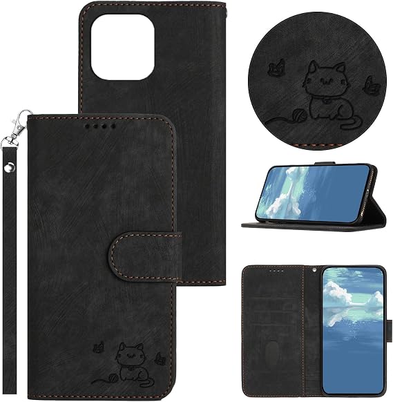 bojioderf Compatible with Xiaomi Poco F4 5G Case,Compatible with Redmi K40S 5G PU Leather Stand Flip Card Slot Black