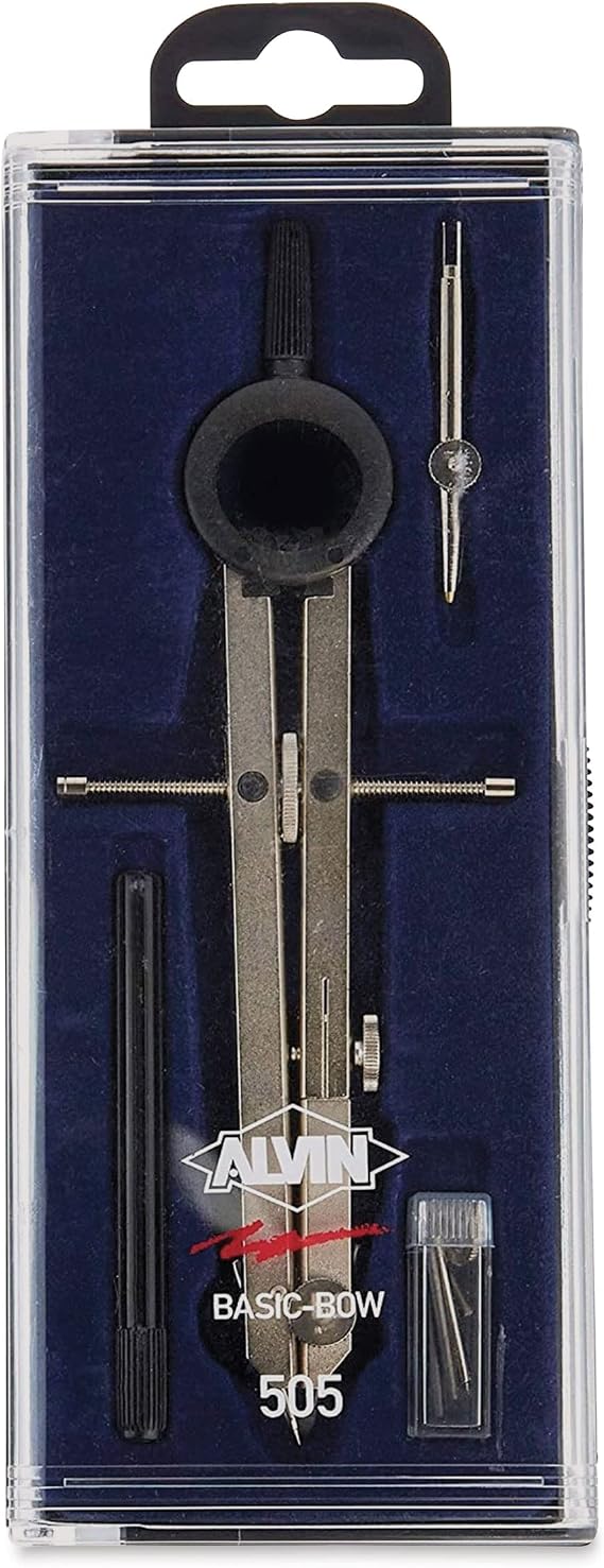 ALVIN Basic-Bow Combination Compass with Ruler Pen 6" Model 505 Ideal for Geometry, Drafting, and Engineering, Drawing and Architecture Tool, Metal - 6 Inches