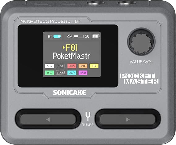 Sonicake Guitar Multi-Effects Pedal 9 Effect Modules (Grey) 100 Presets 20 Amp/Cab Guitar Effect Processor OTG USB Audio Interface BT with APP Pocket Master