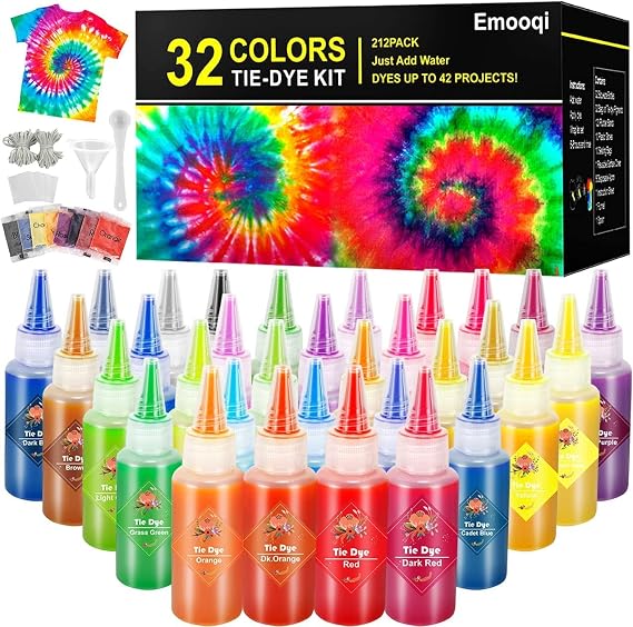 Emooqi DIY Tie Dye Kits, 32 Colours All-in-1 Tie Dye Set