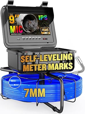 Self-Leveling Sewer Camera 100FT, Anysun 9 HD Screen Pipe Borescope Drain Inspection with 12pcs LED Light, DVR Recorder with 32GB Card, IP68 Waterproof Plumbing Cam, 7mm Cable with Meter Marks