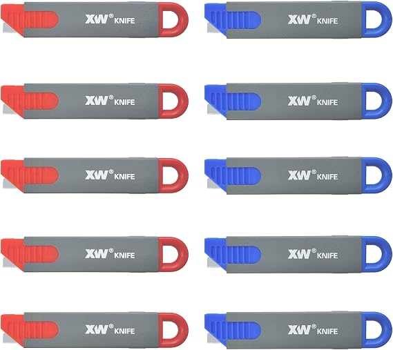 XW Handy Safety Box Cutters, Auto-retractable Razor Blade Carton Cutter for Opening Packages, 10-Pack