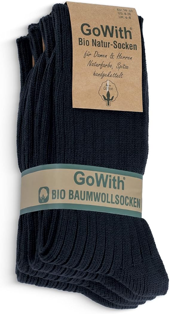 GoWith Made from 100% Natural Cotton with 4-in-5, Soft, Pre-Wash, Seamless, Skin-Friendly, Ribbons Knit, Bio Natural Women's and Men's Socket Socks