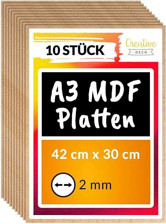 Creative Deco 10 x A3 MDF Panels 420 x 300 x 2 mm Thin Wooden Panels
