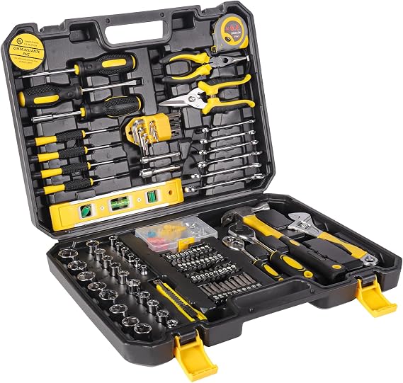 118 Piece General Household Hand Tool Kit Auto Repair Tool Set All Purpose Home Tool Kit with Plastic Toolbox Storage Case Includes Essential Tools for Office College Repairs