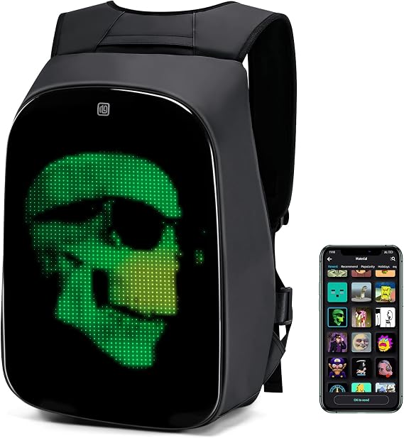 Gelrova Battery not included, LED Motorcycle Helmet Backpack Rampage Serise, 17 Inch DIY Pixel Fashion LED Display Laptop Programming Backpack