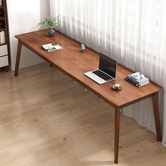 Mid-Century Wood Long Desk Table,Extra Large Two Person Office Desk,Home Computer Desk,Solid Writing Study Table,Double Workstation Desk(140x50x75cm(55x20x30inch), Walnut)