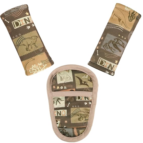 Baby Car Seat Strap Pads Suit, 3 Pieces Soft Car Seat Strap Shoulder Covers for Baby Infant Toddler, Double-Sided Car Seat Belt Covers for Stroller, Pushchair, Baby Swing, Brown Dinosaur