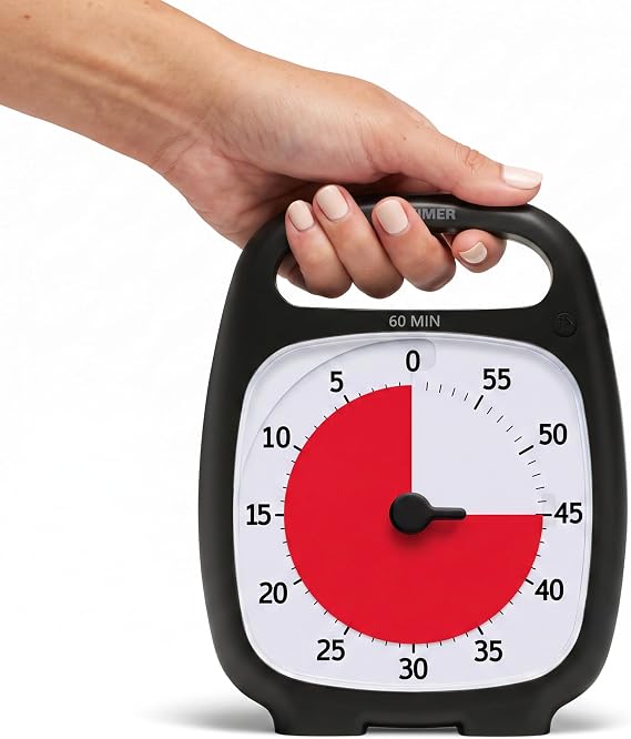 Time Timer PLUS 60 Minute Visual Analog Timer; Optional Alert (Volume-Control Dial); Silent Operation (No Ticking); Time Management Tool (Charcoal)