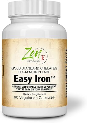 Zen Supplements - Easy Iron 25 Mg - Red Blood Cell Supplement - Easy on The Stomach - for Sensitive Stomachs, Non-Constipating 90-Vegcaps