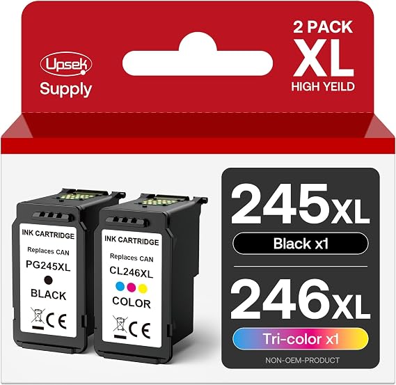 245XL 246XL Ink Cartridges for Canon Ink 245 246 PG-245XL CL-246XL Ink Cartridges for Canon Pixma MX490 MX492 MG2522 MG2420 MG2920 MG2924 MG3022 TS3120 TS3320 TS3122 TR4500 TR4520 (Black, Tri-Color)